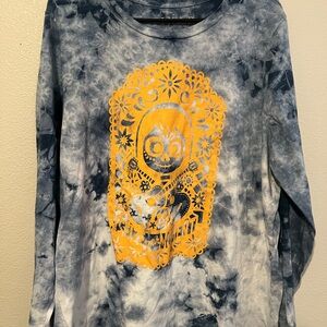 Disney Pixar Coco Shirt Men XL Blue Tie Dye Crew Neck Long Sleeve Graphic